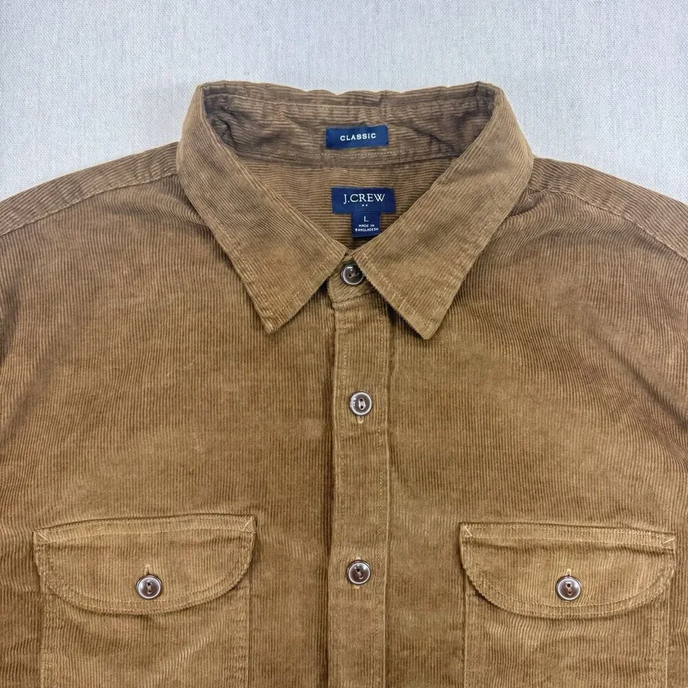 J Crew Men Size Large Shirt Button Down Top Classic Brown Corduroy Long Sleeve